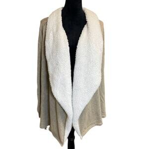 Kristin Nicole Women's 2X Tan Sherpa Shawl Collar Open Drape Cardigan Sweater